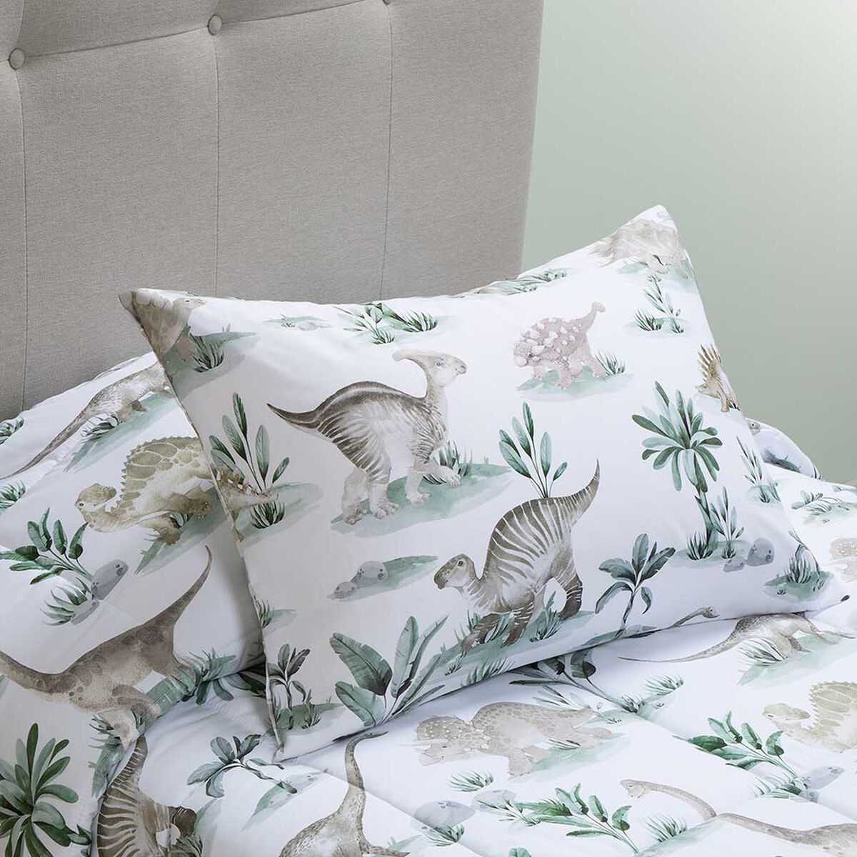 Plum&oacute;n Rosen 1,5 Plazas Kids Dinos Blanco/Verde/Caf&eacute;