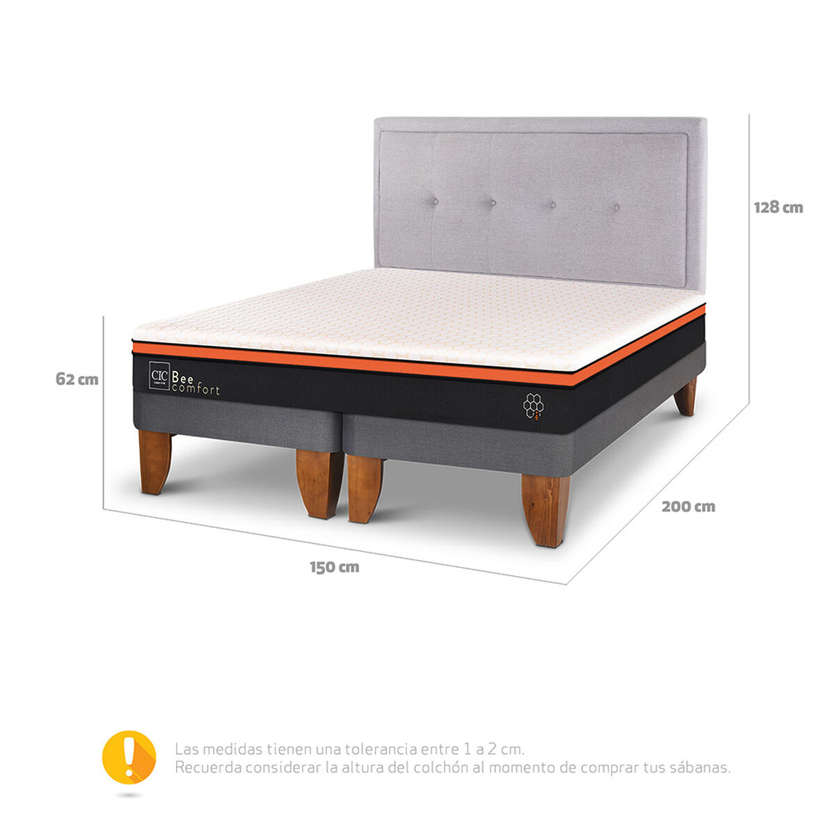 Cama Europea CIC Base Dividida 2 Plazas Bee Comfort + Respaldo