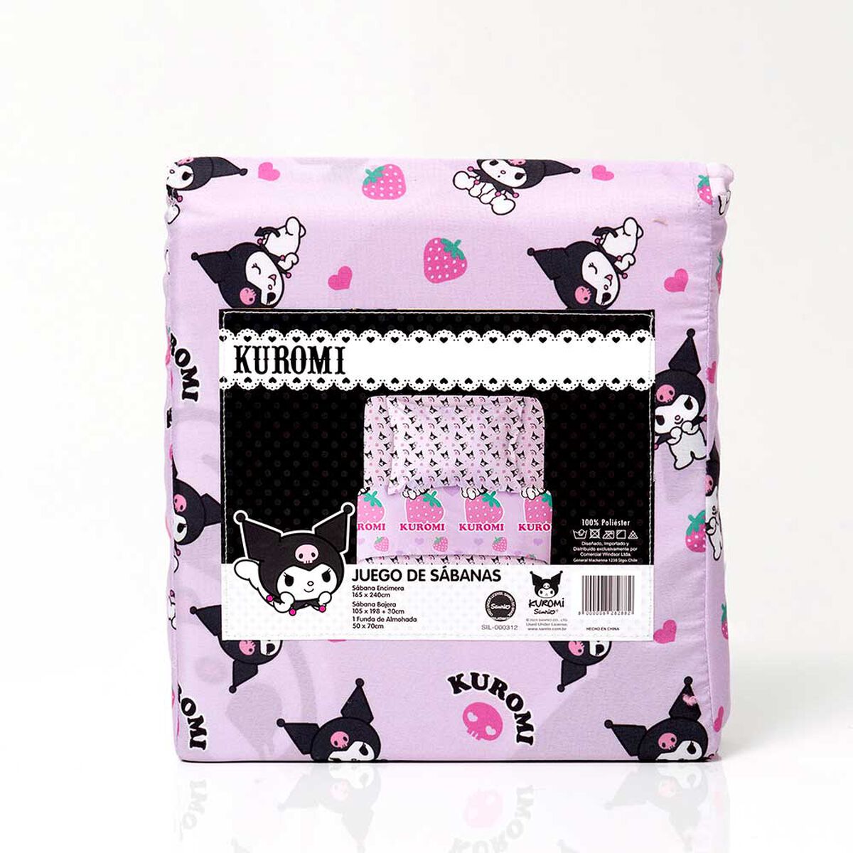 Juego de S&aacute;banas Infantil Sanrio-Kuromi 1.5 Plazas Frutillas