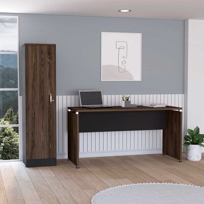 Combo Escritotio + Biblioteca 1 Puerta TuHome Home Office Negro Soft-Coñac