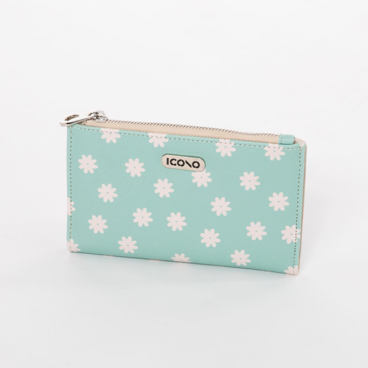 Billetera Floral Mujer Celeste Eco Cuero Icono
