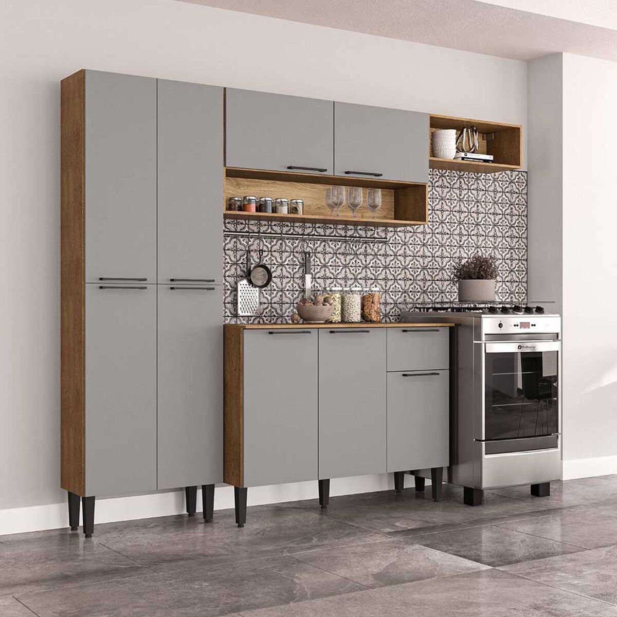 Mueble de Cocina Vekkahome Madri 1 Cajón 9 Puertas Gris