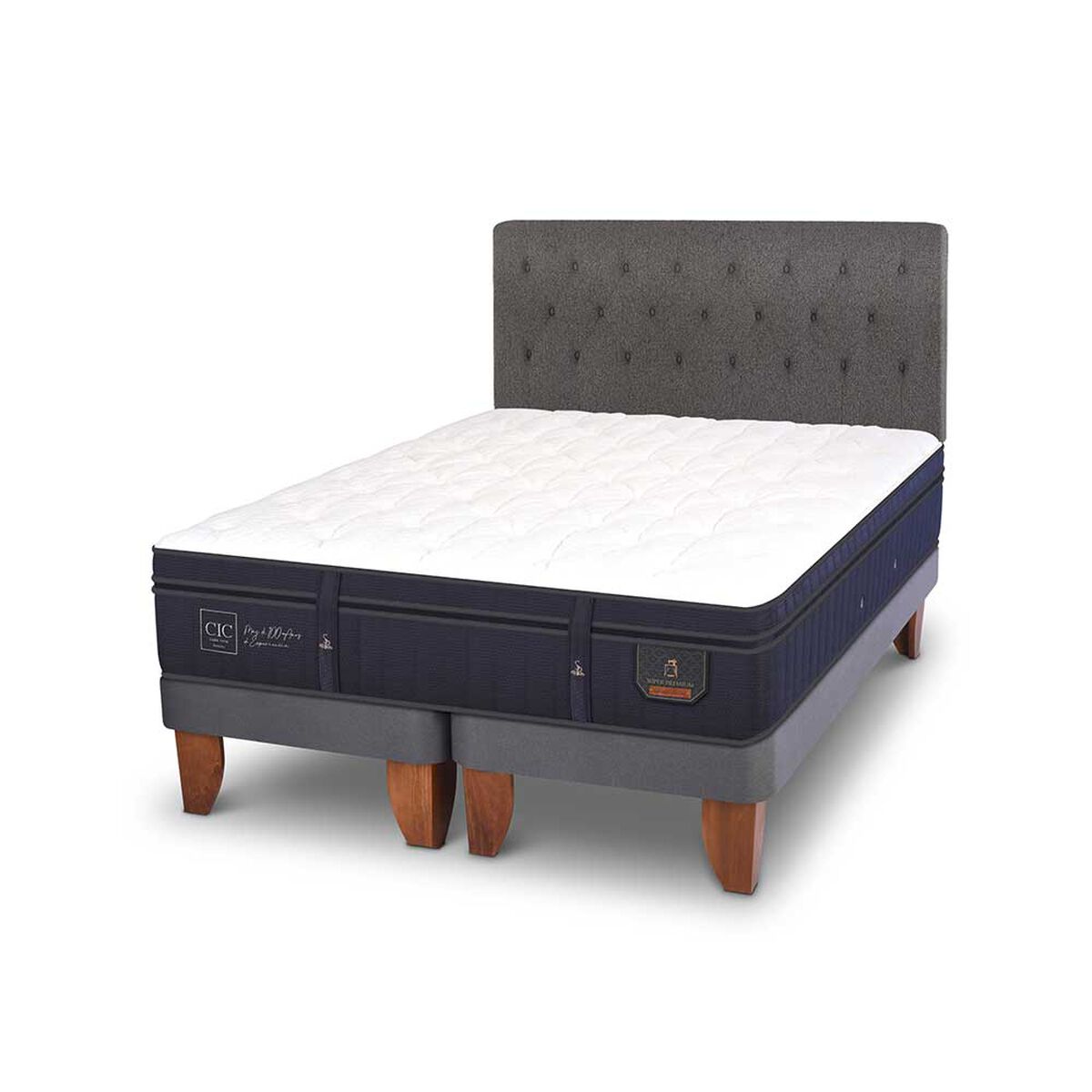 Cama Europea CIC Base Dividida King S&uacute;per Premium + Respaldo Kavery