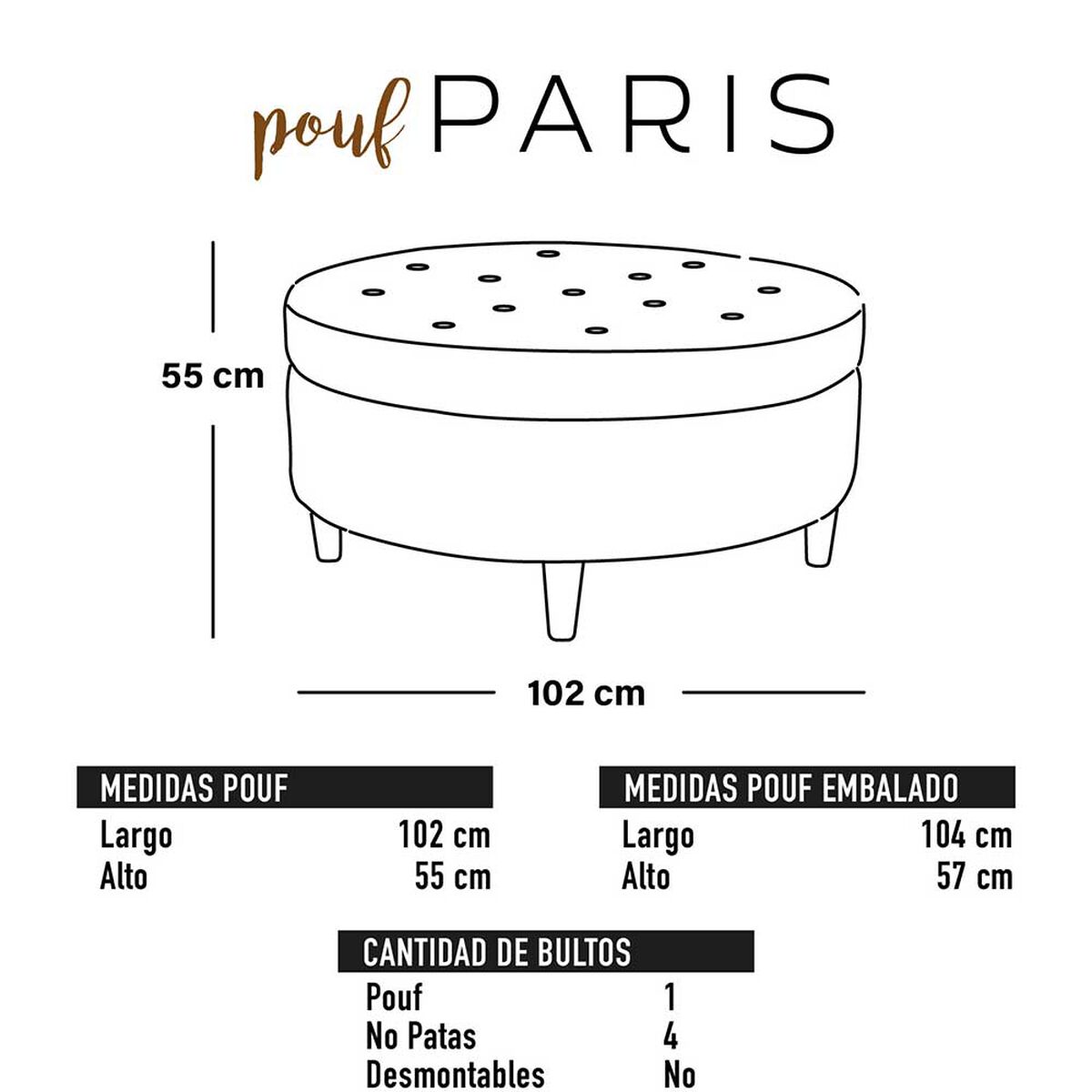 Pouf Latam Home Paris PU Beige
