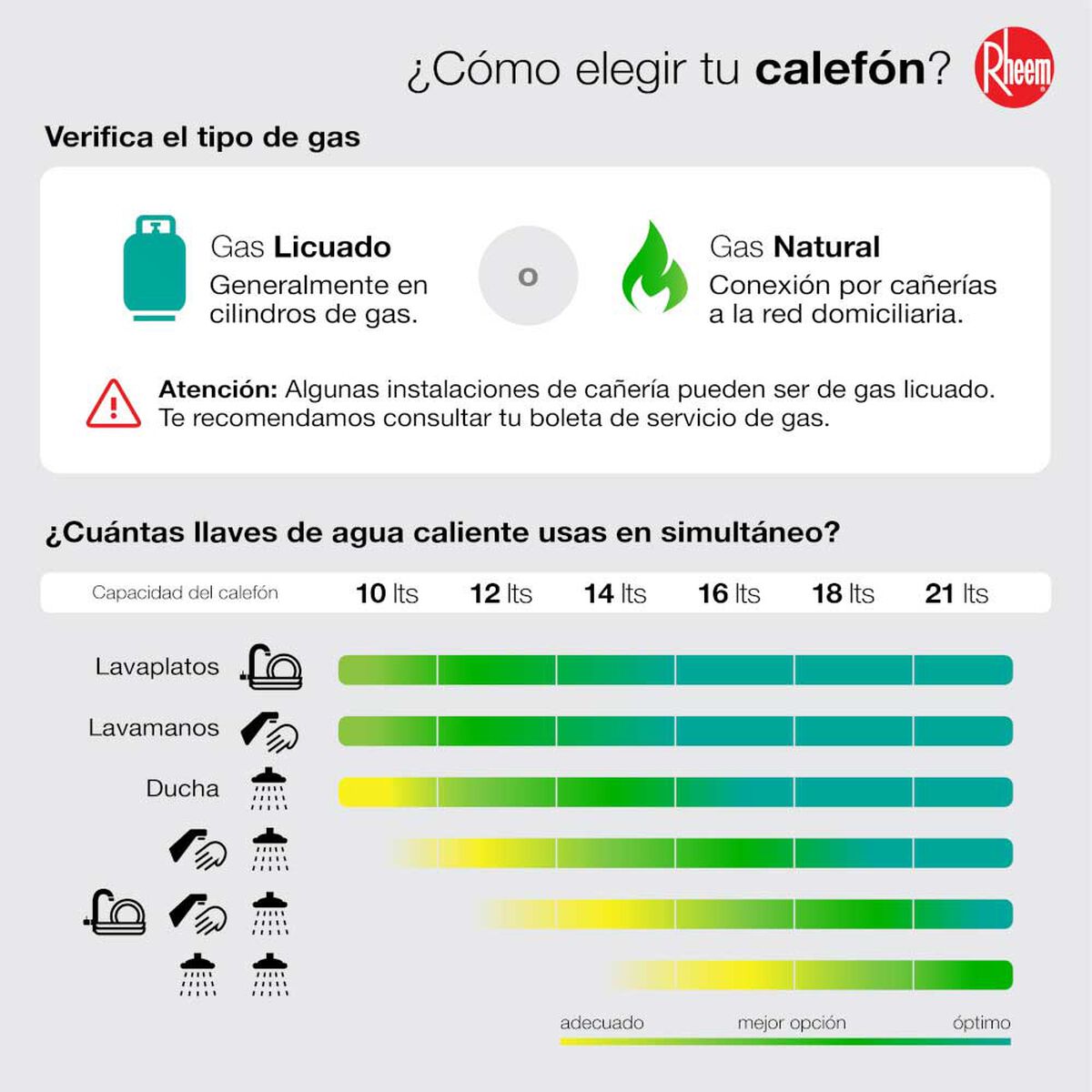 Calefont 16 litros Gas licuado Tiro forzado Rheem