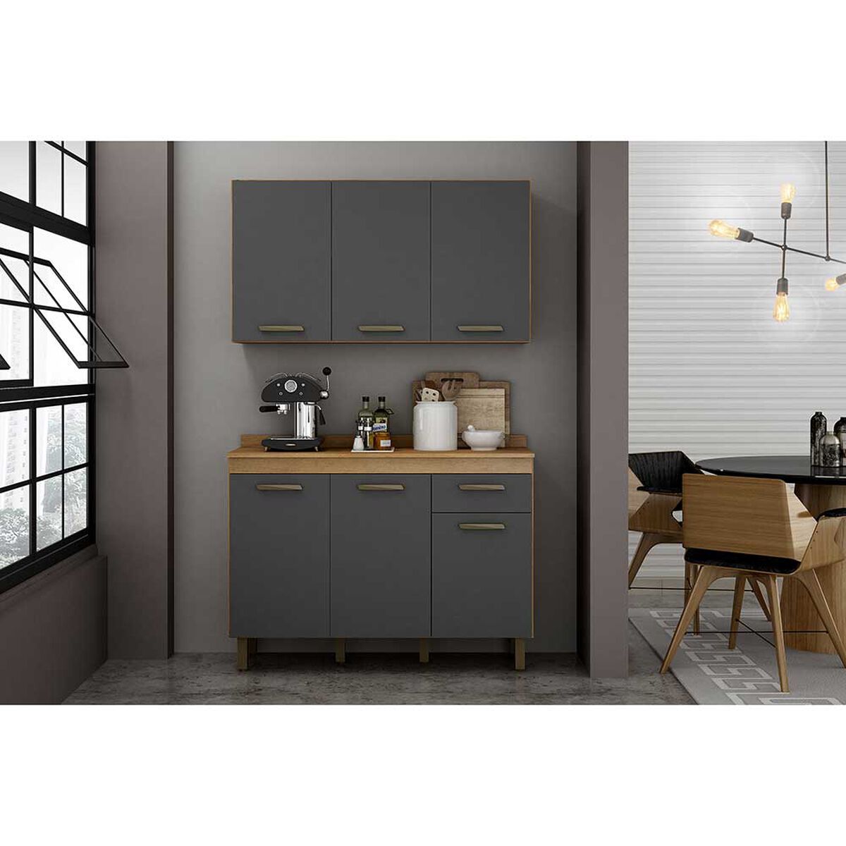 Mueble de Cocina Base Vekkahome Sao Luis 1 Cajón 3 Puertas Gris