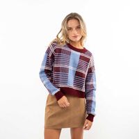 Sweater Tartán Mujer Icono Burdeo, Cafe