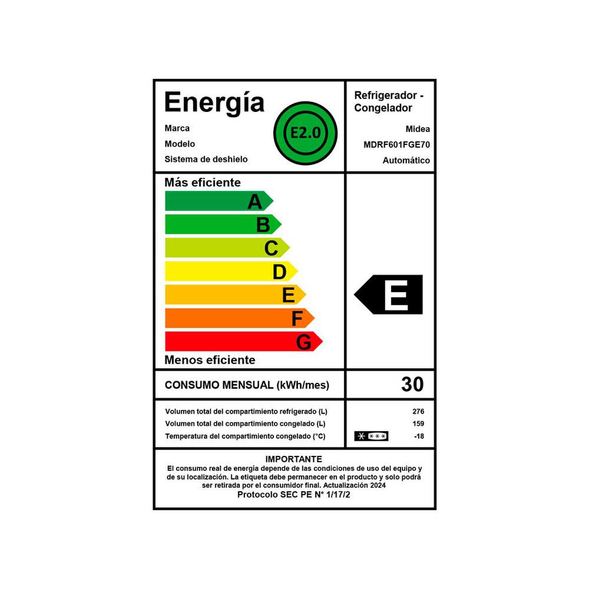 Refrigerador No Frost Midea MDRF601FGE70 435 lts.