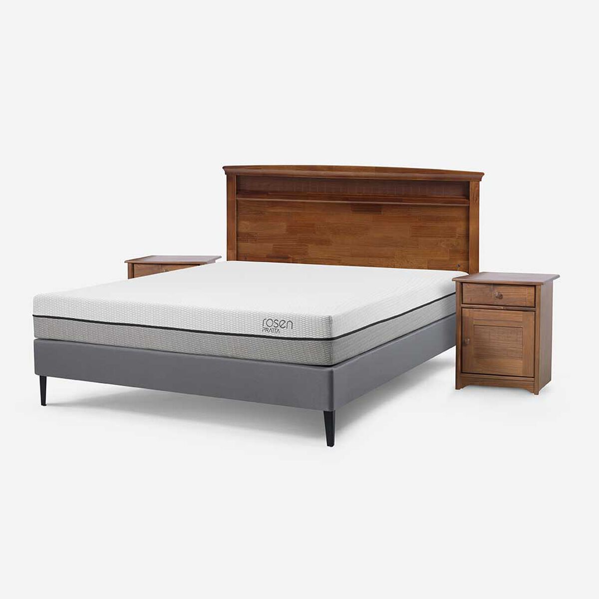 Cama Europea Rosen 2 Plazas Pratta + Respaldo + 2 Veladores Veneto
