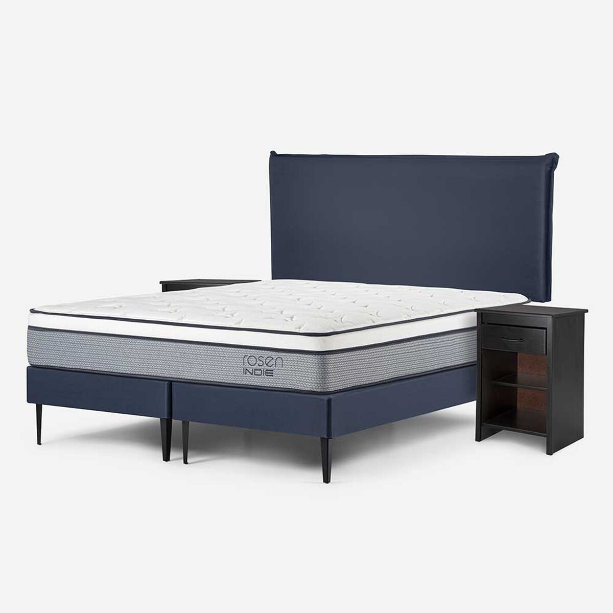 Cama Europea Rosen Base Dividida 2 Plazas Indie + Respaldo + 2 Veladores Maurice