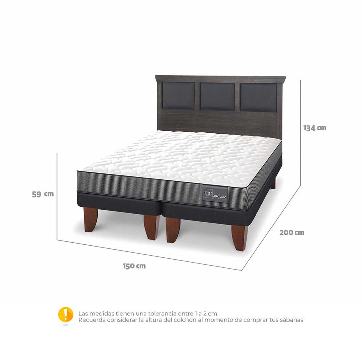 Cama Europea CIC Base Dividida 2 Plazas Anatomic + Respaldo Torino