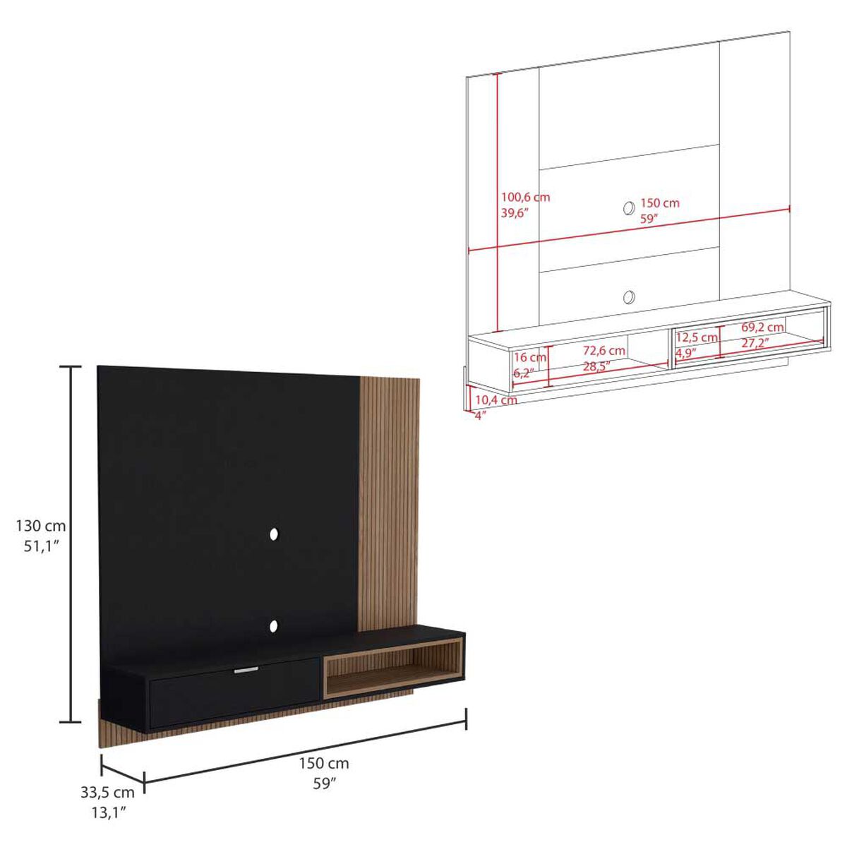 Panel TV TuHome Funes Hasta 59" Wengue