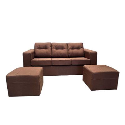 Juego de Living Kea Nize Sofá 3 Cuerpos + Dos Pouf 1 Cuerpo Cañamazo Café