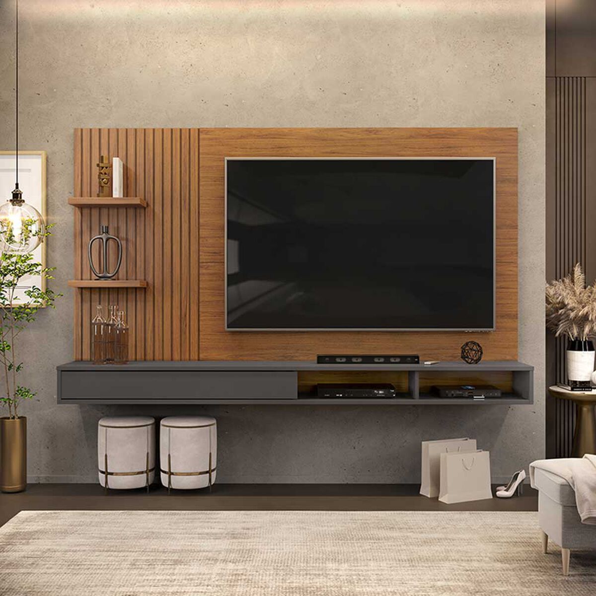 Centro de Entretención Vekkahome Bento Hasta 60" Gris