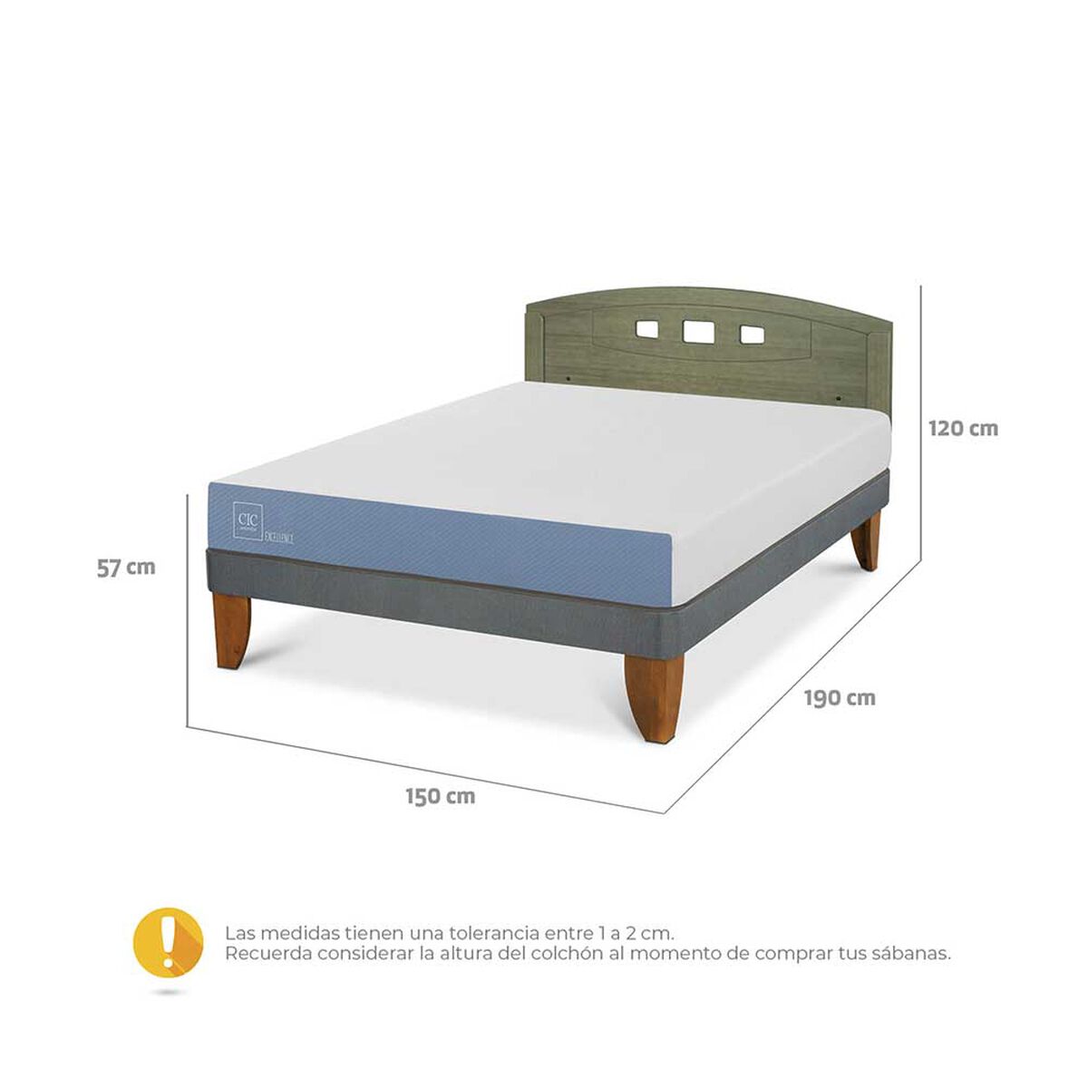 Cama Europea CIC 2 Plazas Excellence + Respaldo Gales Olivo
