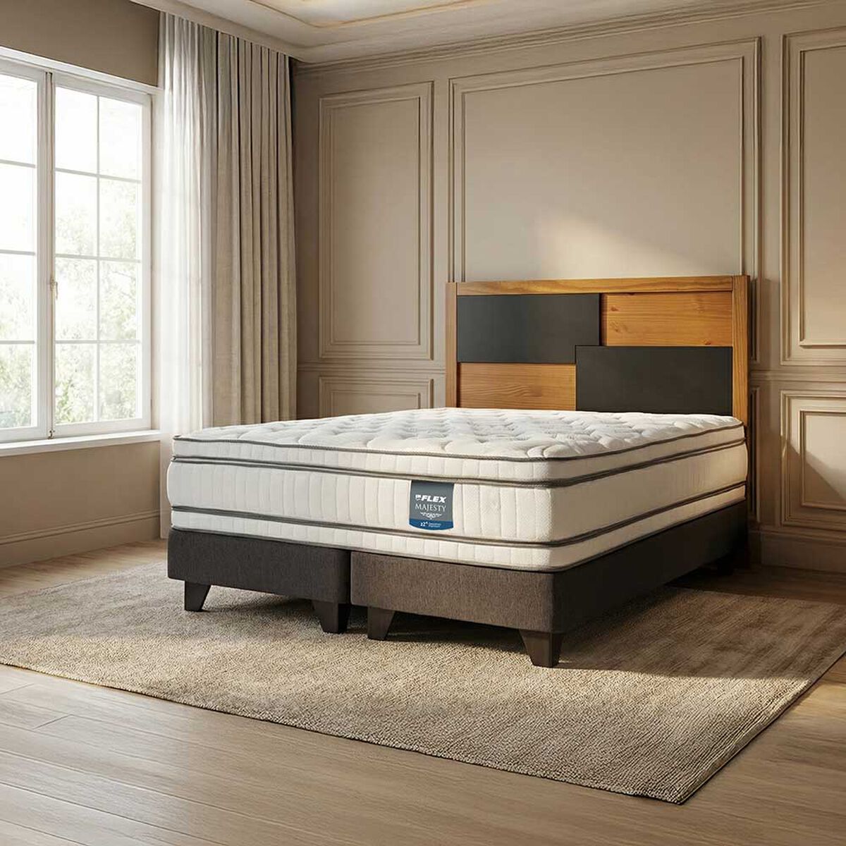 Combo Cama Europea Flex 2 Plazas Majesty + Respaldo Colonia