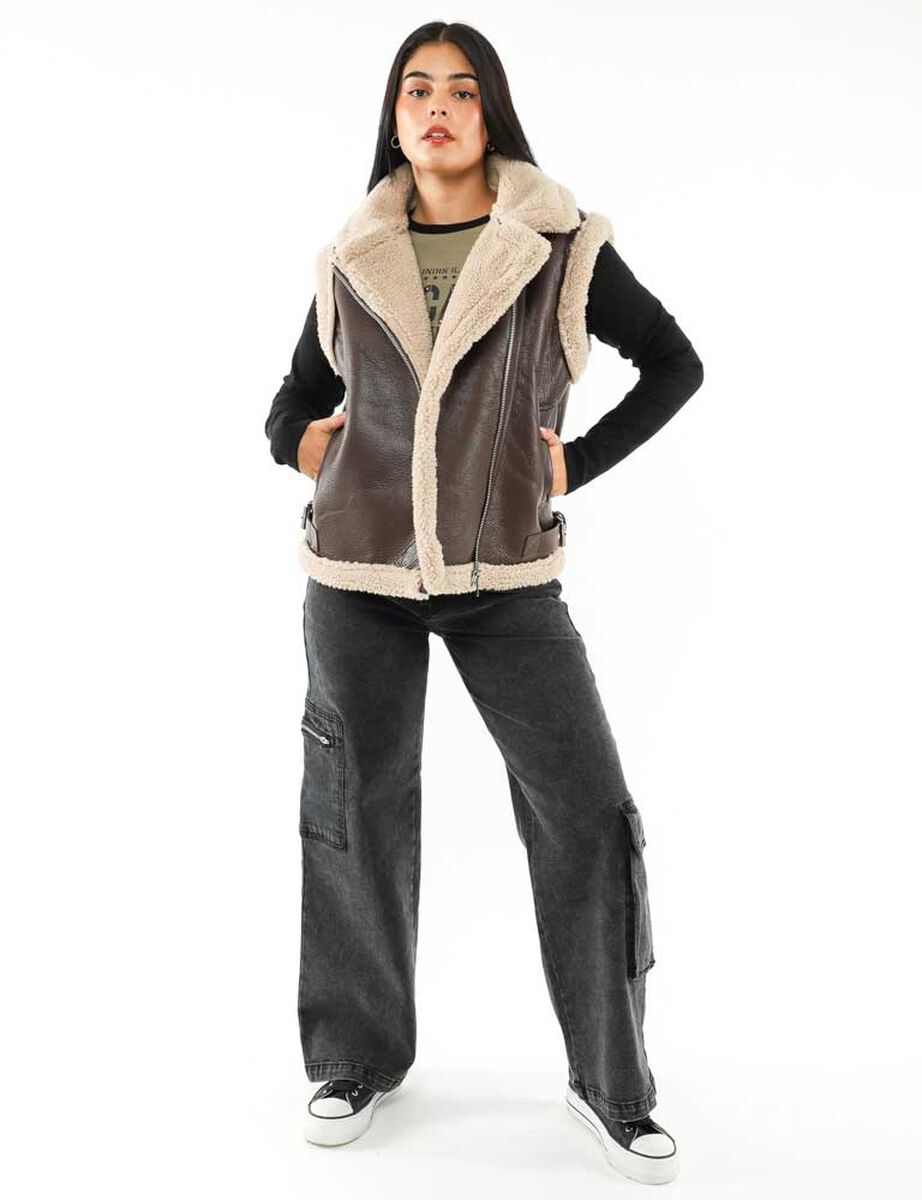 Chaqueta Aviadora Ecocuero Sin Mangas Mujer Icono
