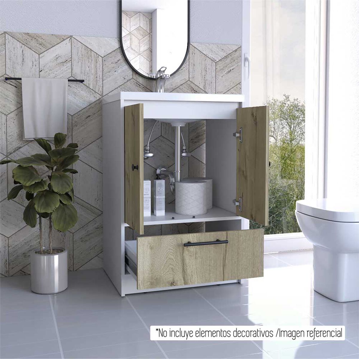 Mueble Lavamanos TuHome Bath Bi Color 2 Puertas 1 Caj&oacute;n Duna Blanco