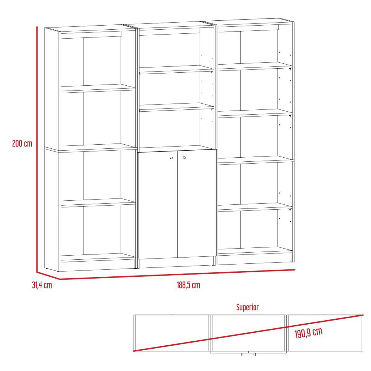 Estante 4 Repisas + Estante 2 Puertas + Estante 5 Repisas TuHome Home Wengue