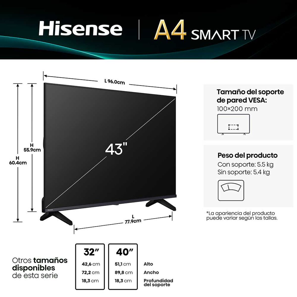 LED 43" Hisense 43A4NV Full HD