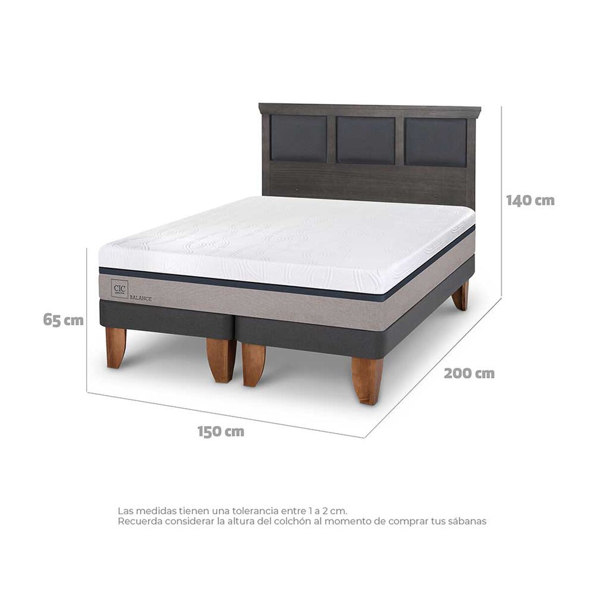 Cama Europea CIC Base Dividida 2 Plazas Balance + Respaldo Torino