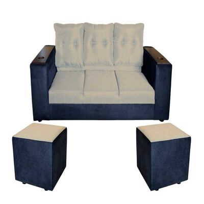 Juego de Living Diseño A&M Home Julietta Sofá 3 Cuerpos + 2 Pouf 1 Cuerpo Negro Beige