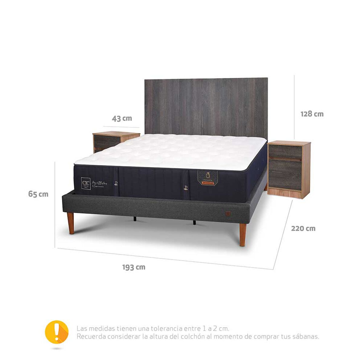 Cama Europea CIC King Premium + Respaldo + Veladores