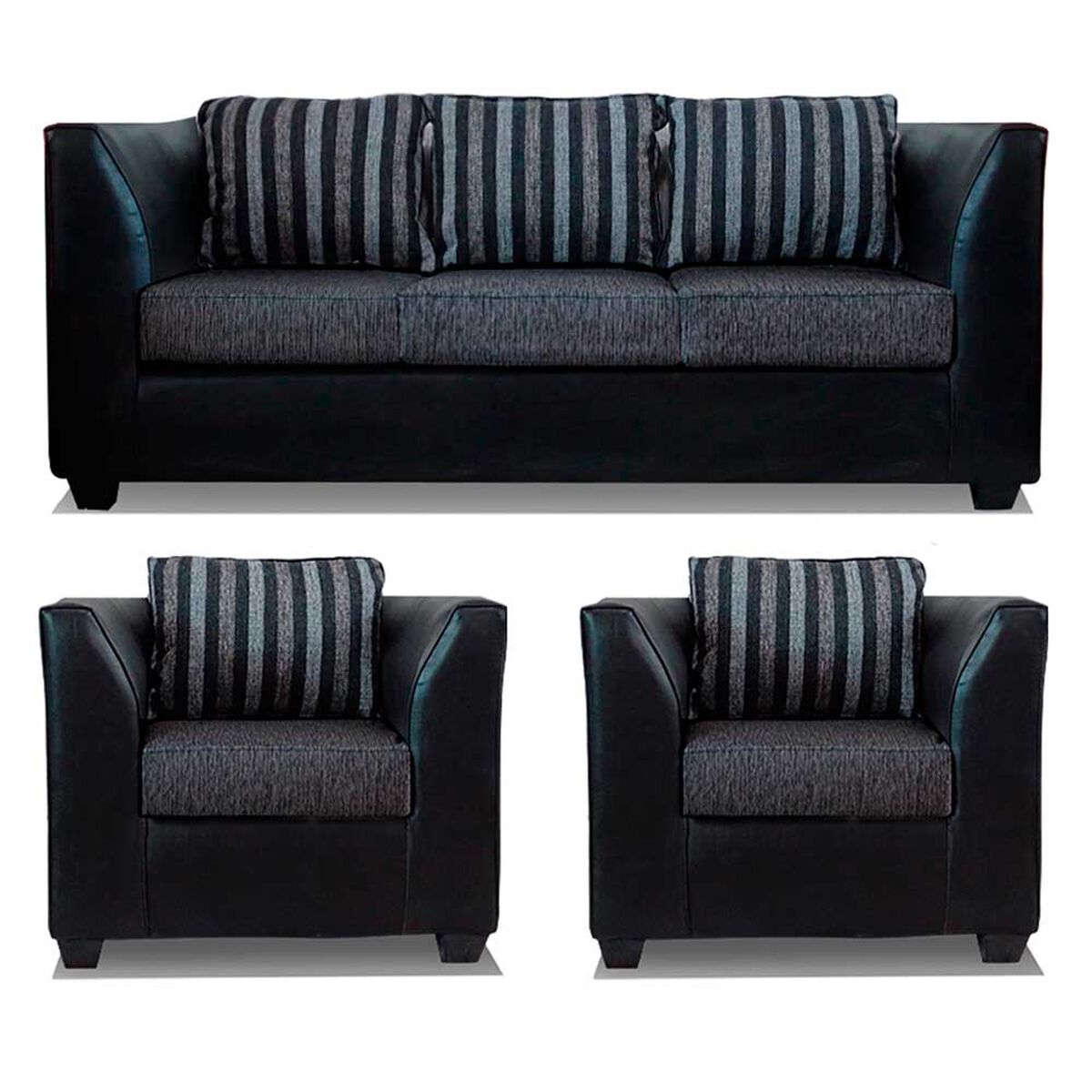 Juego de Living Elegant Detail Valentino Sofá 3 Cuerpos + Dos Sillones 1 Cuerpo Gris Oscuro