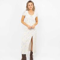 Vestido Maxi Estampado Manga Corta Mujer Icono Color-1