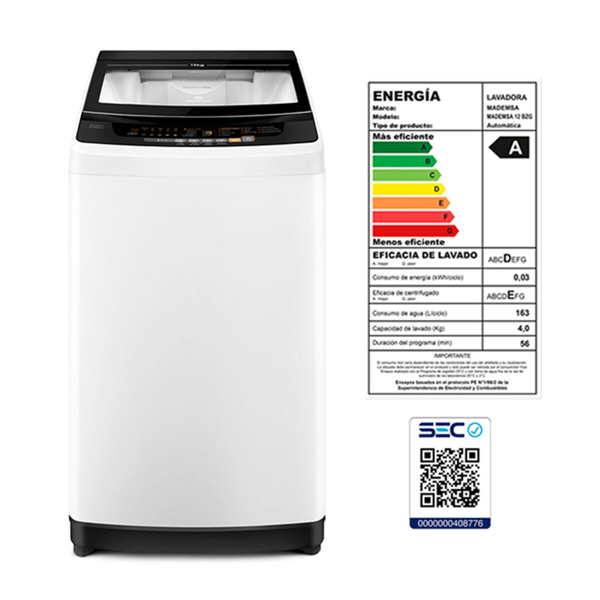 Lavadora Automática Mademsa 12 BZG 12 kg.