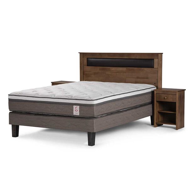 Cama Europea Rosen 2 Plazas New Style 6 + Respaldo + 2 Veladores Ferrera