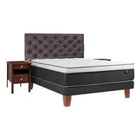 Cama Europea Celta 2 Plazas Everest + Respaldo + 2 Veladores Capitoné