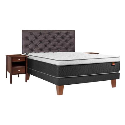 Imagen 1 del producto Cama Europea Celta 2 Plazas Everest + Respaldo + 2 Veladores Capitoné