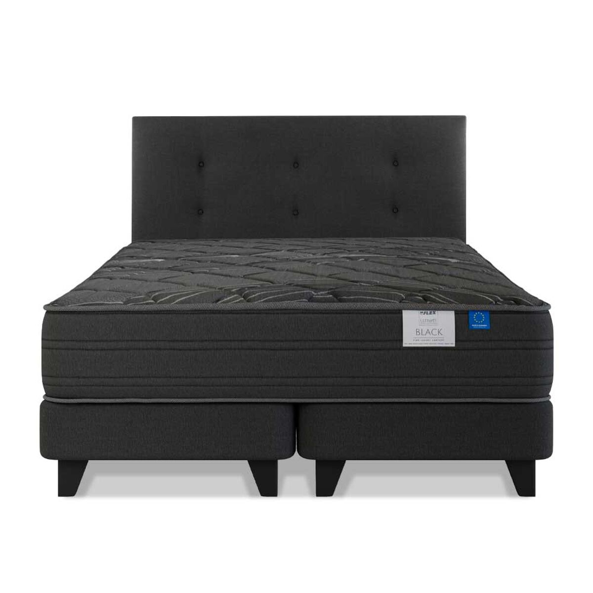 Cama Europea Flex Base Dividida King Black + Respaldo Royal