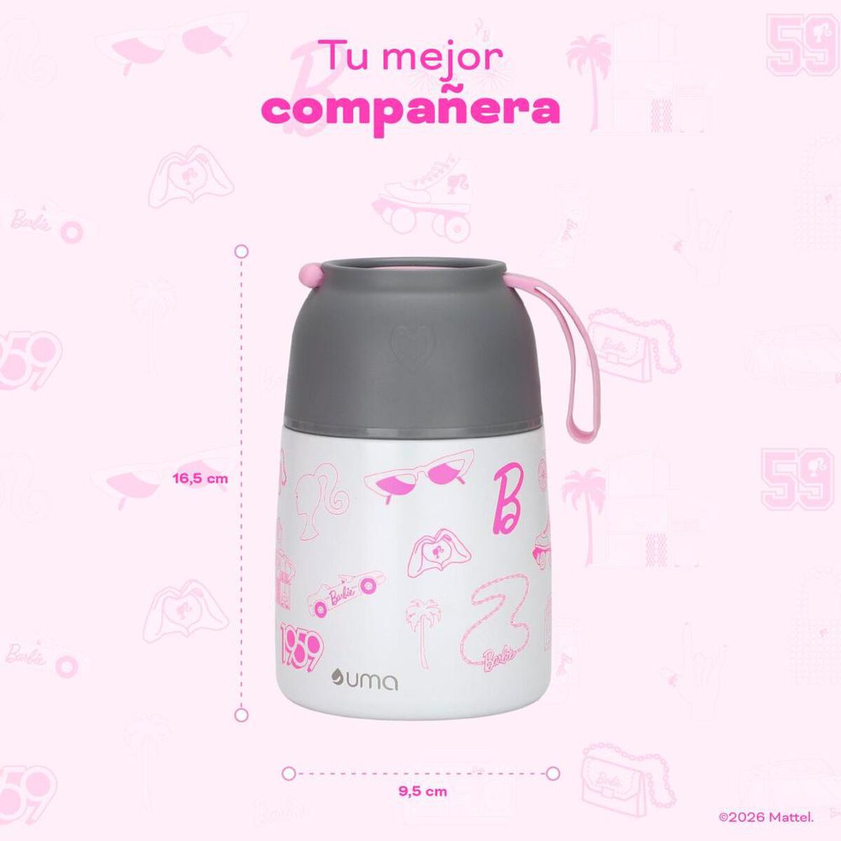 Termo Comida UMA Barbie Fun + Cuchara 450ml Acero Inox Blanco