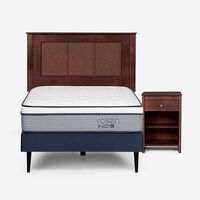 Cama Europea Rosen 1 Plaza Indie + Respaldo + Velador Rachel
