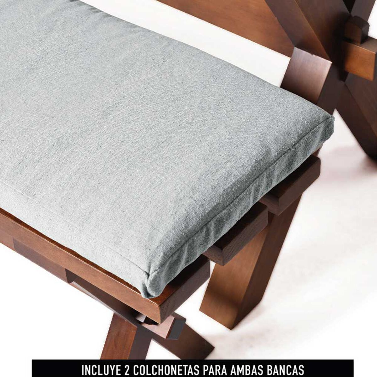 Juego de Comedor Latam Home Sevilla Murcia 2 Sillas + 2 Bancas Lino Gris Claro