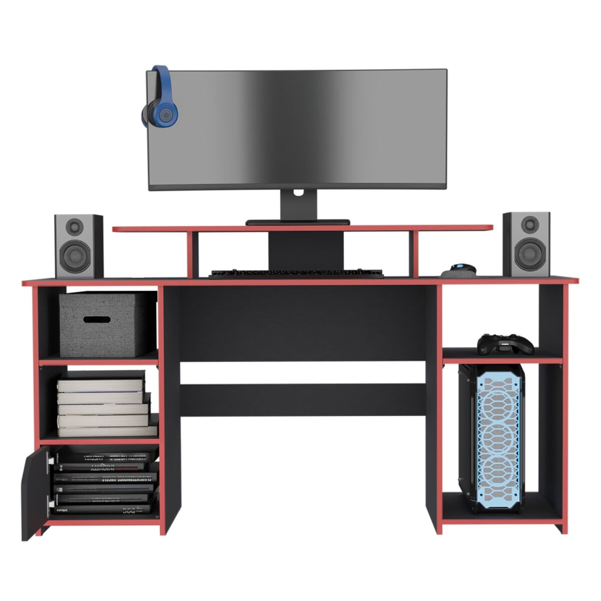 Escritorio Gamer TuHome Keria Wengue Y Rojo
