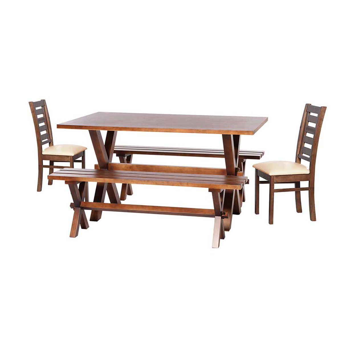 Juego de Comedor Latam Home Sevilla Murcia 2 Sillas + 2 Bancas PU Beige