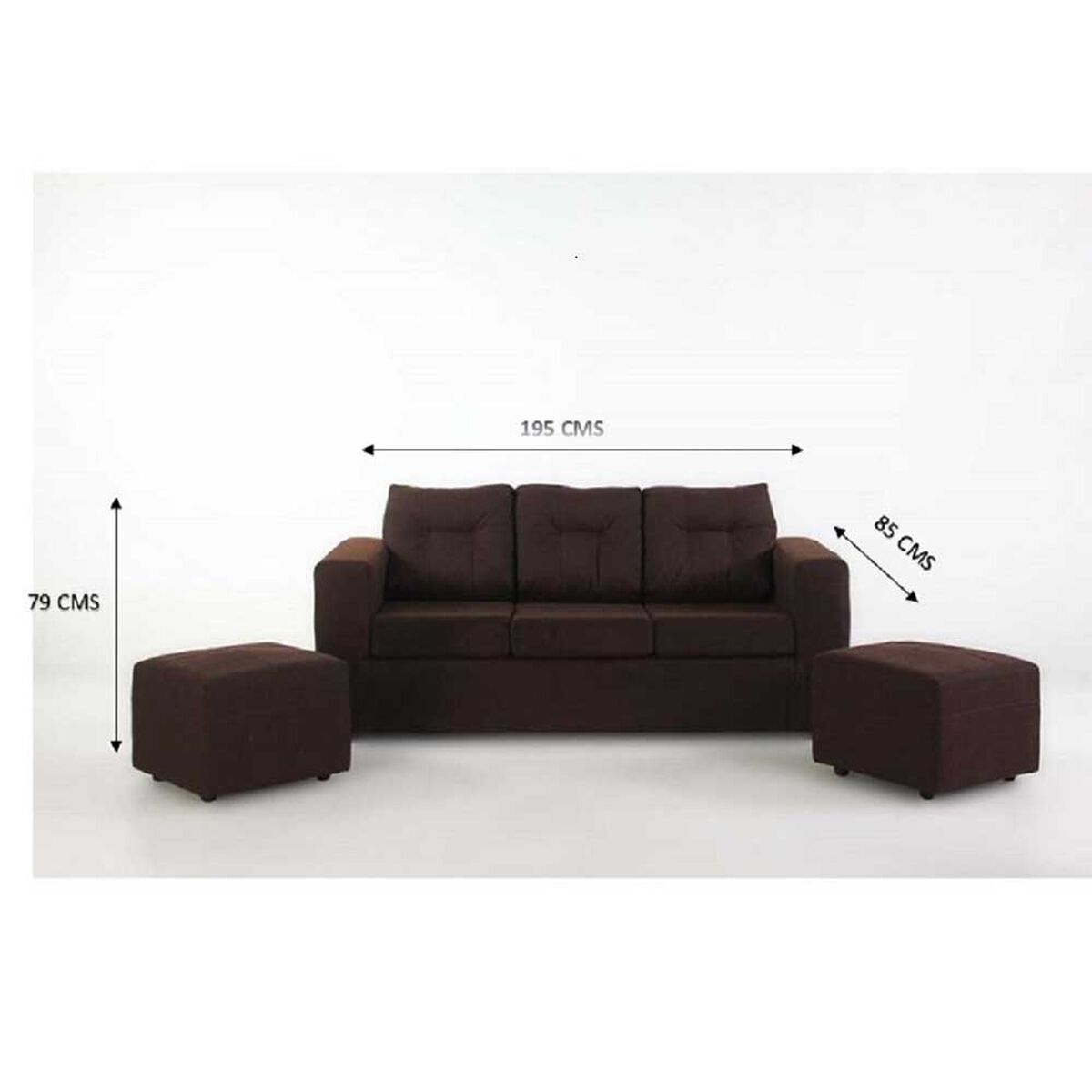 Juego de Living Kea Nize Sofá 3 Cuerpos + Dos Pouf Tela  Café