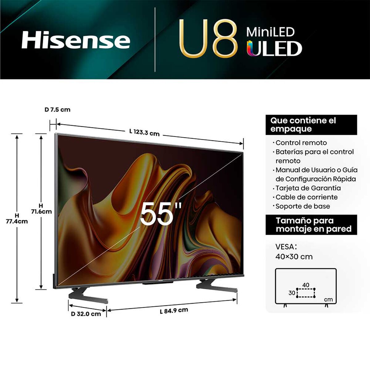 Mini LED 55'' Hisense 55U8N Smart TV 4K