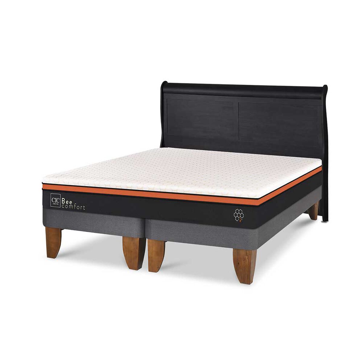 Cama Europea CIC Base Dividida 2 Plazas Beecomfort + Respaldo Miro Negro