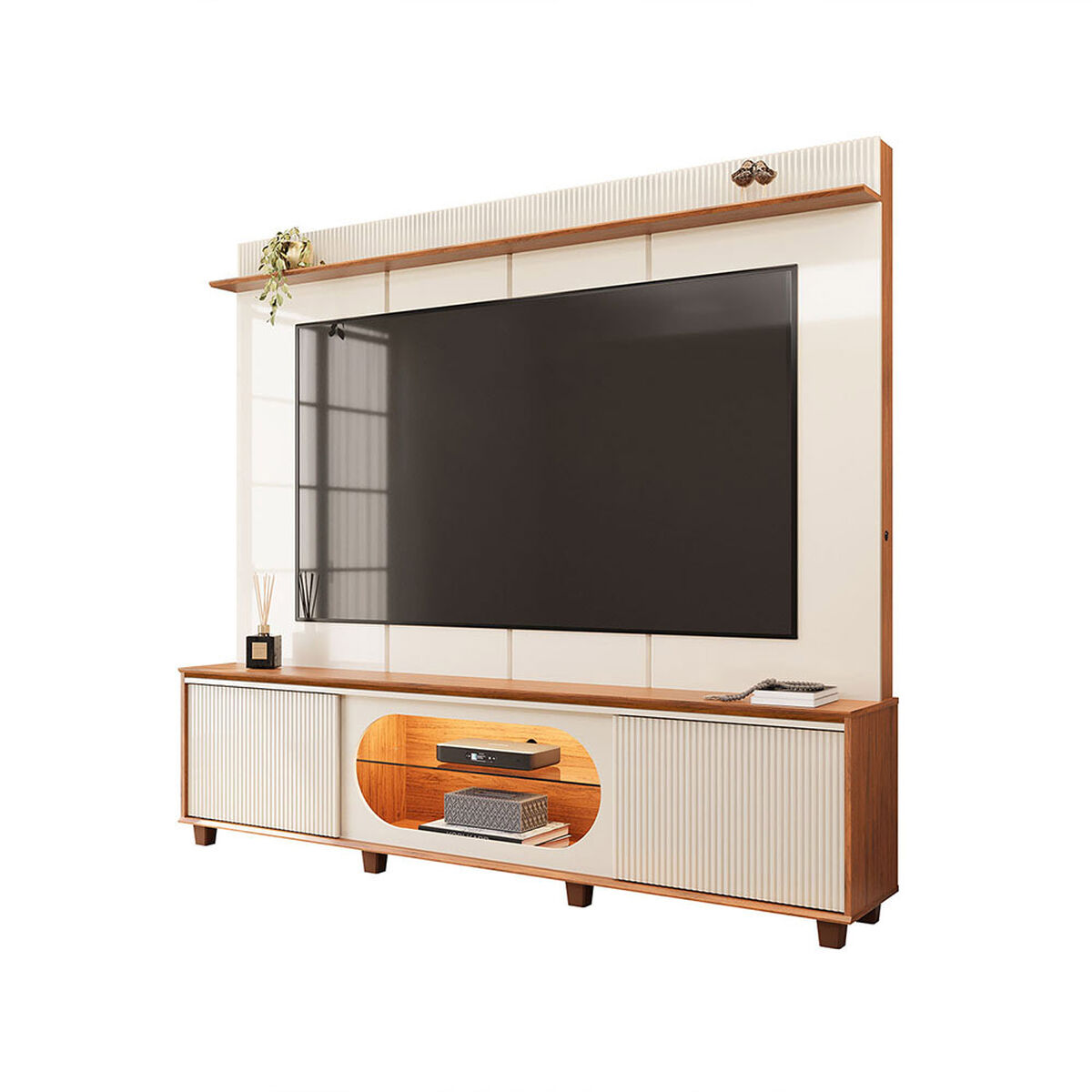 Home TV Vekkahome Maia Hasta 75" con Luz Beige Caf&eacute;