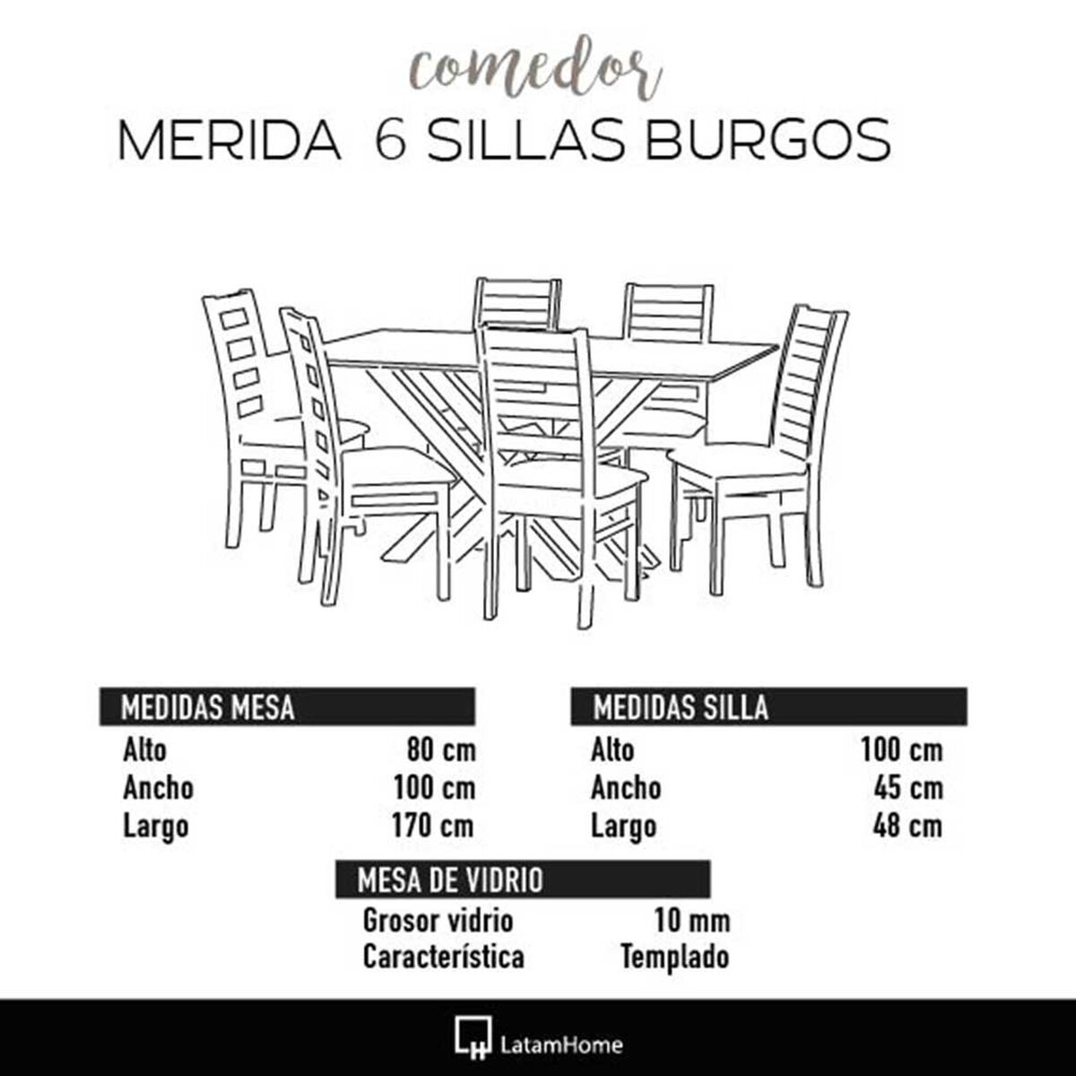 Juego de Comedor Latam Home Merida 6 Sillas Chocolate
