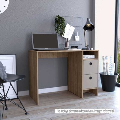 Escritorio Recto TuHome Khali 2 Puertas 2 Cajones Miel Taupe