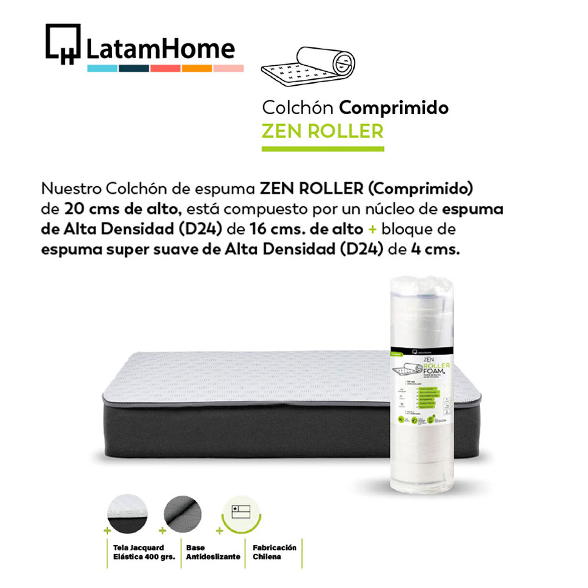 Cama Ba&uacute;l Latam Home Full Colch&oacute;n New Top Beige + 2 Almohadas