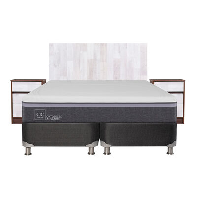 Box Spring CIC Base Dividida King Ortopedic Advance + Respaldo + 2 Veladores