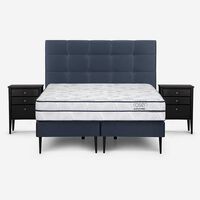 Cama Europea Rosen Base Dividida 2 Plazas Autonomy + Respaldo + 2 Veladores Issey Azul