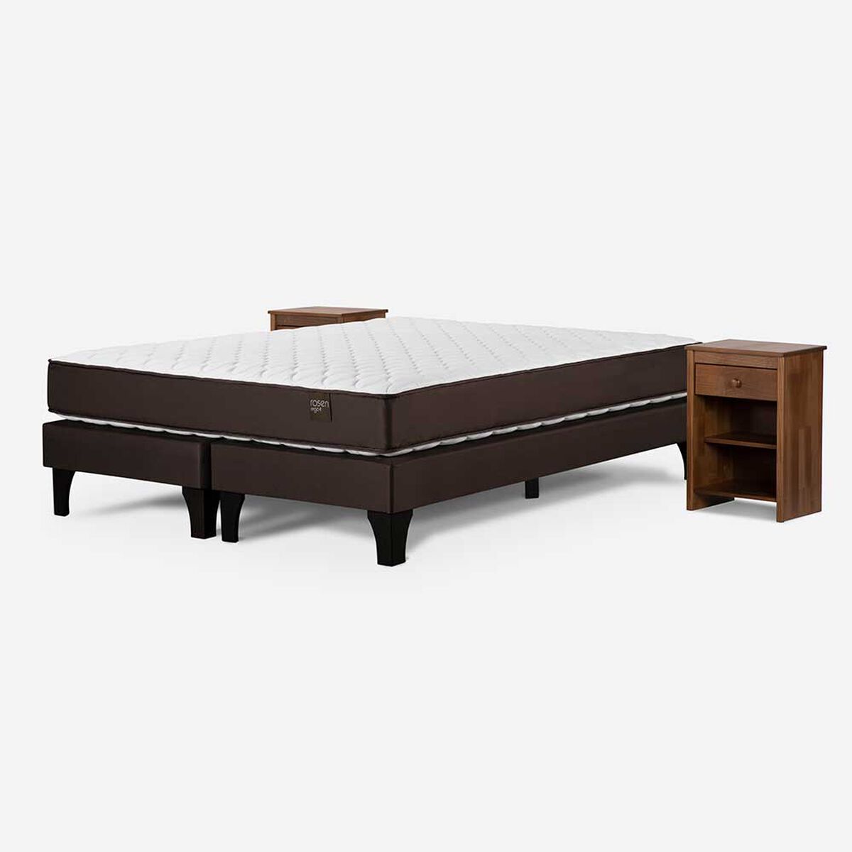 Cama Europea Rosen Base Dividida 2 Plazas Ergo T + 2 Veladores Ferrara