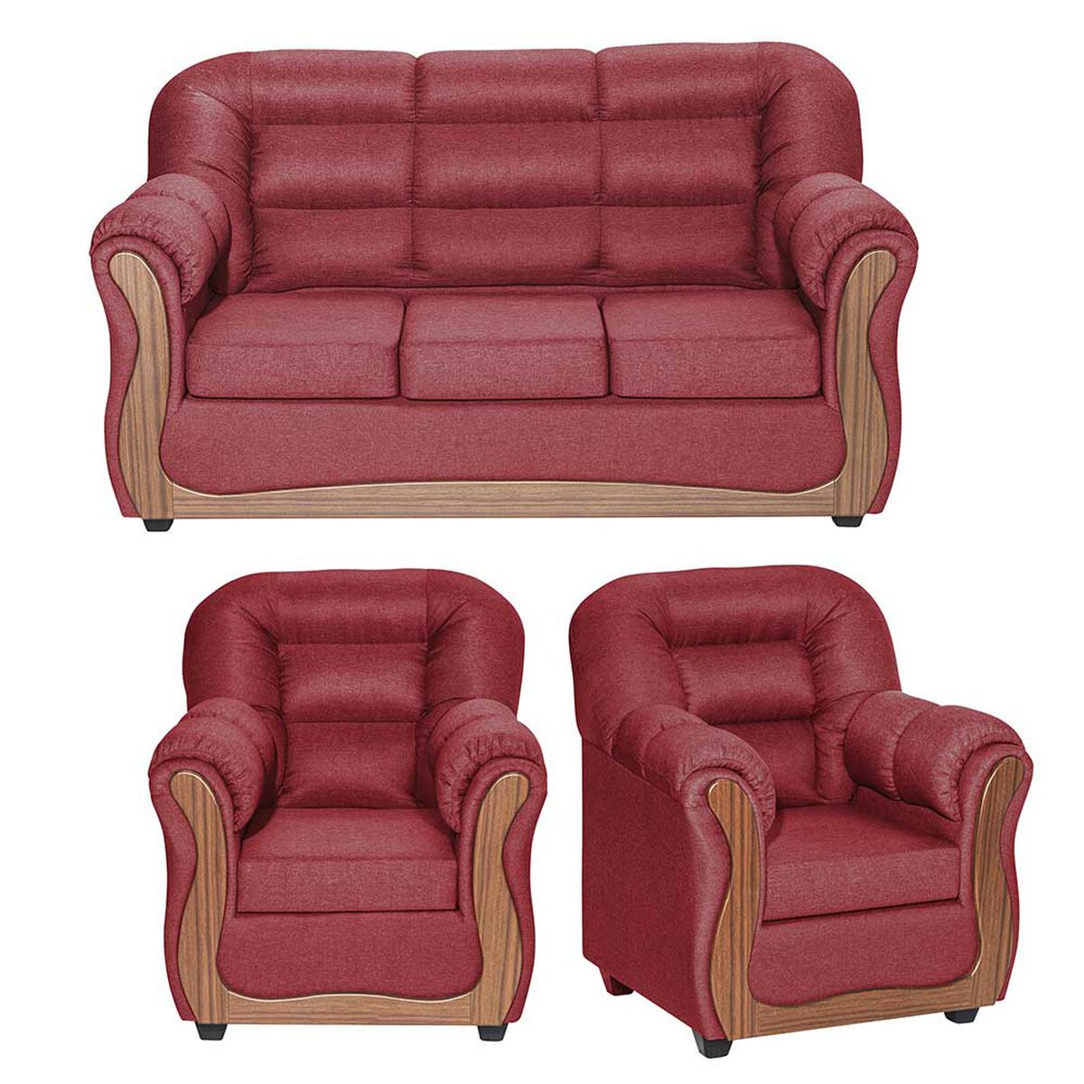 Juego de Living Muebles M&E Valdivia  Sofá 3 Cuerpos + Dos Sillones 1 Cuerpo Burdeo
